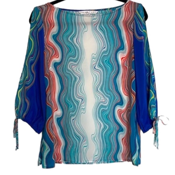 TRINA Turk Merrick Open Sleeve Silk Blouse in Deep Sea - Picture 2 of 6